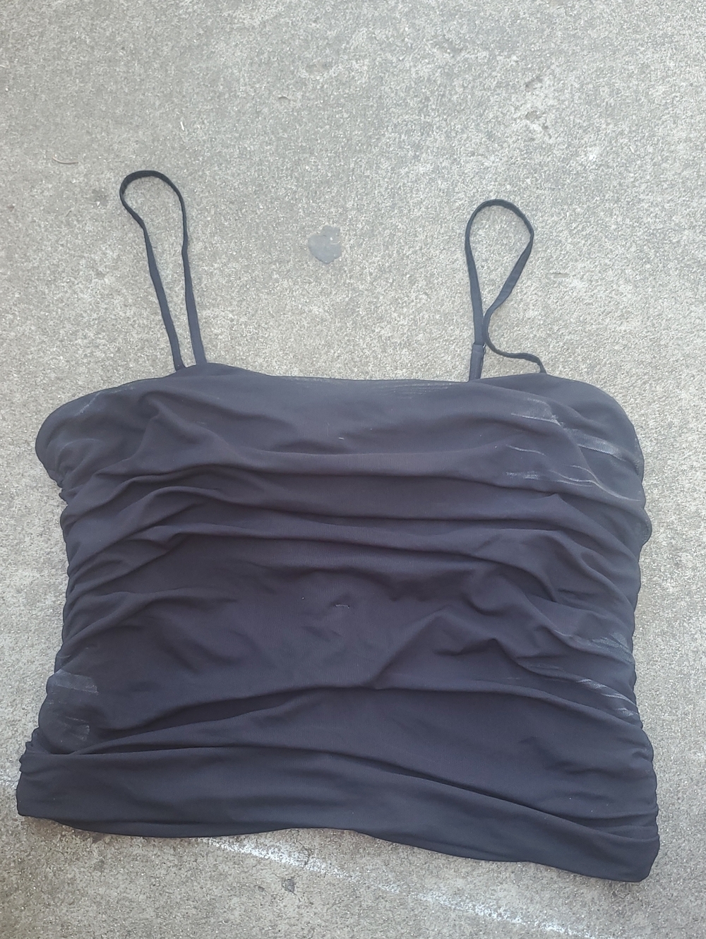 Express Black Ruched Spaghetti Strap Crop Top